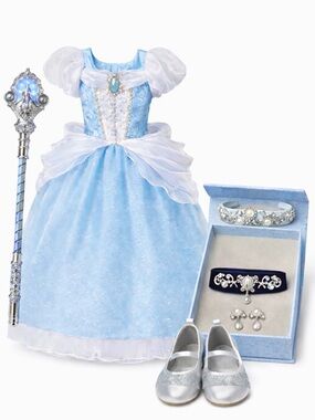 Disney Parks Cinderella Bundle Dress 3-4T Shoes Toddler 7 Tiara & wand.